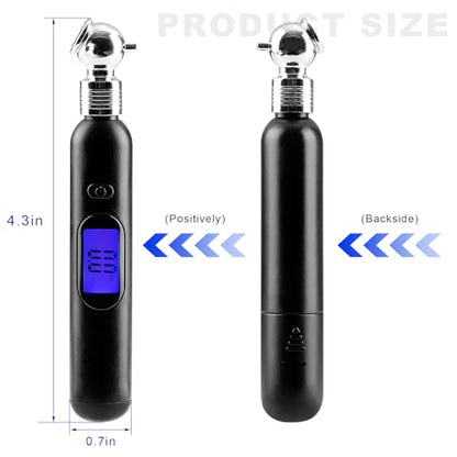 Digital Tire Pressure Gauge, 5-100PSI 4 Settings Pencil Tire Gauge with Backlit LCD Display, Accurate Air Pressure Gauges for Cars Trucks Motorcycles Bicycles, Car Accessories
