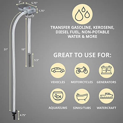 Deway Auto Fuel Transfer Pump, AA Battery, Auto-Stop, 2.2 GPM, Screw-On Cap | Hands-free fill and drain for autos, generators, and lawn equipment; not for US kerosene cans. - style: Auto Stop Nozzle w/ 51" Plastic Hose