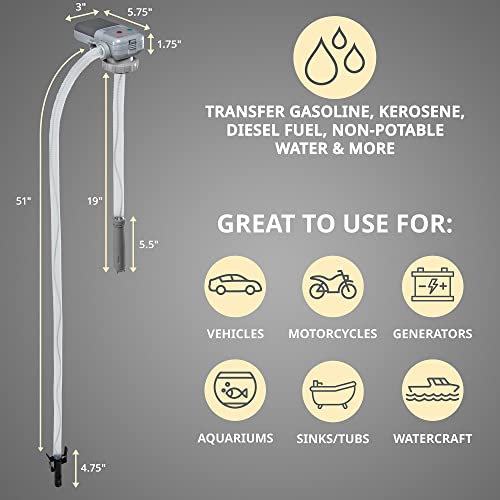 Deway Automatic Fuel Transfer Pump with Auto-Stop & Beeps When Tank Is Full, AA Battery Powered, Advanced Adapter Fits All Size Cans, Extra Long Hose, Portable Liquid Pump for Gasoline, Diesel & More - style: Auto-Stop & Beep Nozzle w/ 51" Plastic Hose