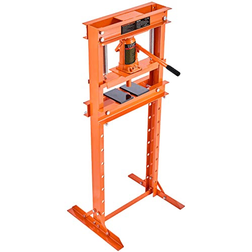 VEVOR Hydraulic Shop Press, 12 Ton/26000lbs, H-Frame, 4-Hold Adjustable Height, with Movable Plates, for Garage or Professional Users, Orange - size: 12T