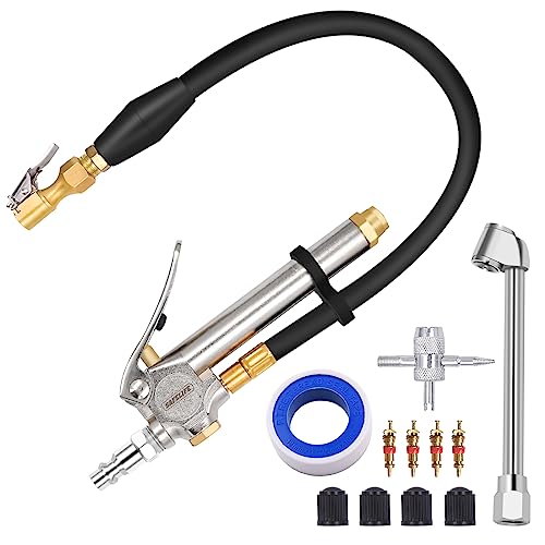 SAFELIFE Tire Inflator 10-120 PSI Tire Pressure Gauge with 18Inch Air Hose，Lock on Air Chuck, Heavy Duty 1/4'' NPT Tire Inflator Gauge Compatible with Air Pump Compressor for Car Truck Motorcycle Bike - size: 18" hose tire inflator gauge