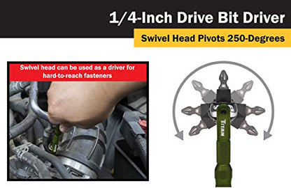 Titan Tools 11325 1/4-Inch Drive x 4-Inch 90-Tooth Swivel Head Micro Ratcheting Bit Driver - Green - style: Swivel Head - Green