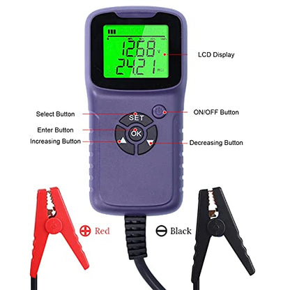 A300 Digital Car Battery Tester LCD Battery Test Analyzer Auto Test Diagnostic Tools with Wide CCA Range 100-1700 for 12V Flood AGM Gel Deep Cycle Batteries ABS 13x6.2x2.8cm (Purple) - color: Purple