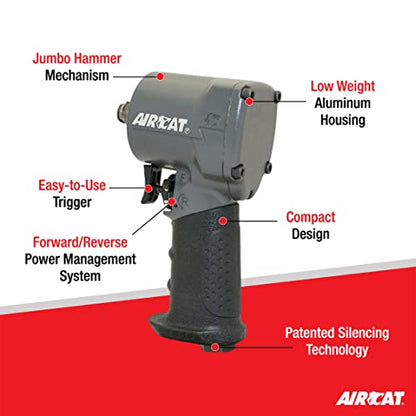 AIRCAT Pneumatic Tools 1057-TH: Stubby Impact Wrench 700 ft-lbs - 1/2-Inch - size: 1/2-Inch (Pack of 1)