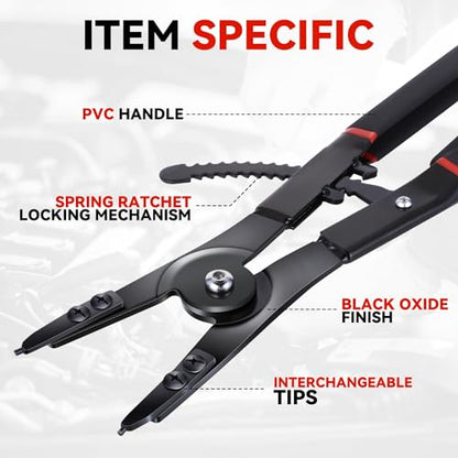 Auto Dynasty 16" Snap Ring Pliers Set 2pcs Heavy Duty Circlip Pliers Tools Internal External with 0° 15° 45° 90° Tips and Various Angled Tips - style: 2pc Plier Long Reach