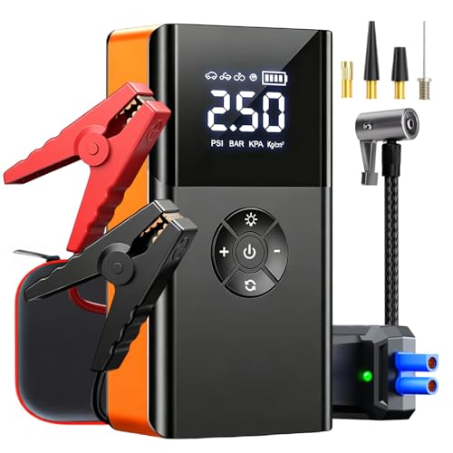 3000A Jump Starter with Air Compressor,Car Battery Jumper Starter Portable with 150PSI Tire Inflation, 12V Jump Box with Jumper Cables, LCD Display, Fast Charger Power Bank (6L Gas/4L Diesel Engines