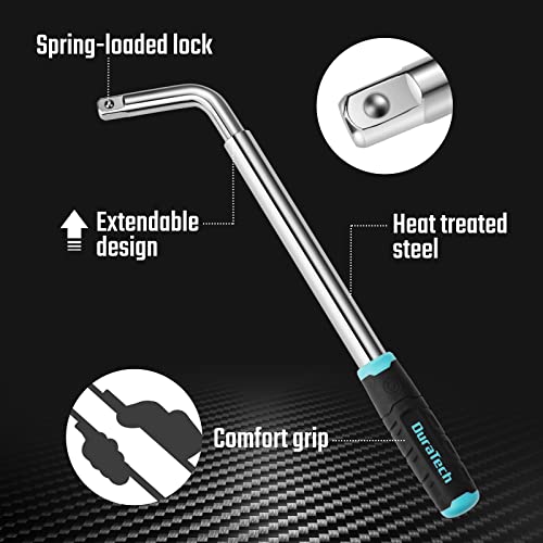 DURATECH Telescoping Lug Wrench | 17/19mm and 21/23mm Sockets, Wheel Wrench, Organizer Pouch Included
