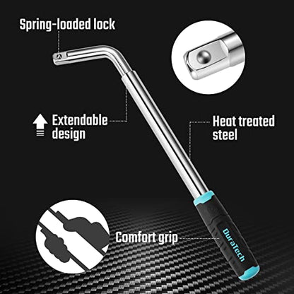 DURATECH Telescoping Lug Wrench | 17/19mm and 21/23mm Sockets, Wheel Wrench, Organizer Pouch Included