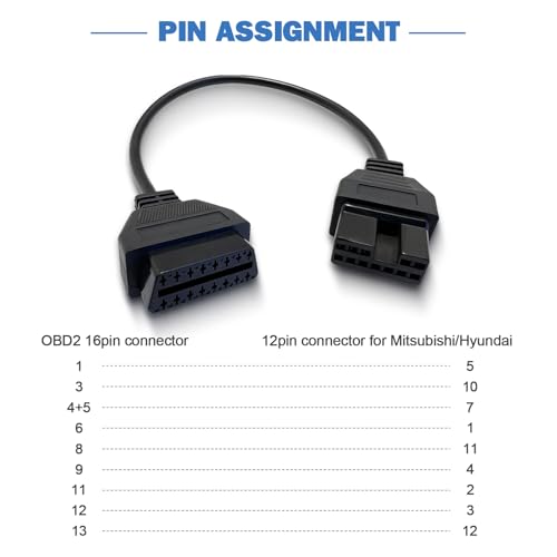 OBD1 to OBD2 Adapter for Mitsubi shi 12 Pin Connector, Compatible for Mitsubi shi and Hyundai Vehicles 12Pin to 16Pin Adapter Cable, Work with ELM327 OBDii Diagnostic Scanner Tool Code Reader - style: Fit for Mitsubi-shi 12pin