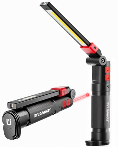 Magnetic Work Light with Red Beam, 1300LM Rechargeable Mechanic Flashlight CRI 95+ True Color, 4600mAh Under Hood Light with Magnetic Base for Car Repair, Garage & DIY
