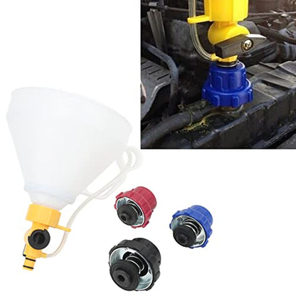 Coolant Filling Funnel Kit, Spill Proof Radiator Funnel with Brass Flow Valve and Air Bleeder Line, for