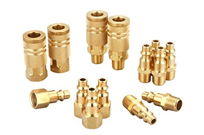 Coupler and Plug Kit, 1/4 Inch NPT, Solid Brass | 14 Piece, Industrial Type D, Quick Connect Air Fittings Set - size: 1/4 inch NPT Coupler and Plug Kit, 14 Piece