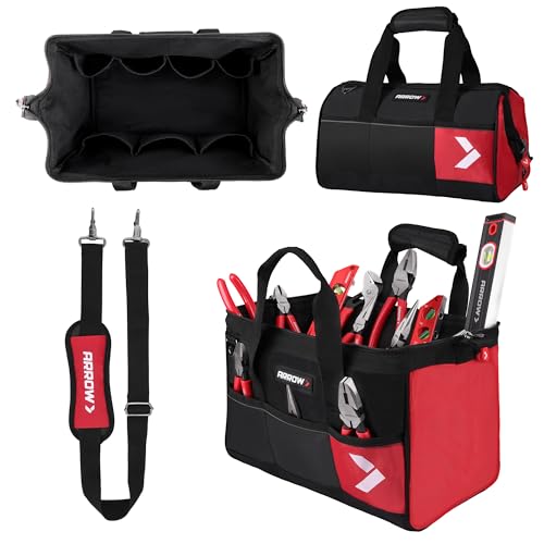 ARROW 14" Heavy Duty Tool Bag with Anti-Slip Feet, Tool Organizer Bag with Reflective Band, 840D Oxford Fabric, Multiple 11 Pockets, Soft Tool Bag for Men Women Electrician Mechanic Plumber HVAC - size: 14 Inch
