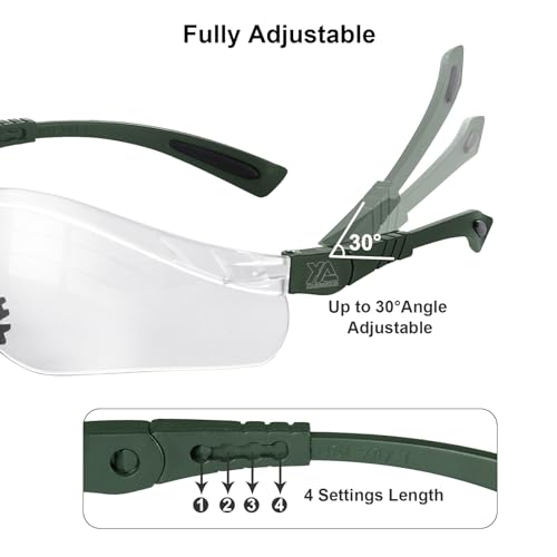 xaegistac Shooting Glasses Anti Fog -Shooting Range Eye Protection | Adjustable Safety Glasses with Z87.1 Certificated Impact Reistance - color: Army Green Frame Clear Lens