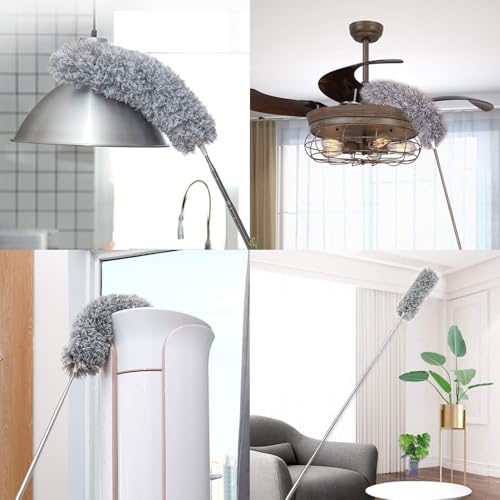 UIMO Microfiber Ceiling Fan Cleaner with 30–100" Telescopic Pole | Extendable Duster for High Ceilings and Fans, Bendable Washable Head, Reusable Cleaning Tool for Furniture, Cars, Keyboard - color: White