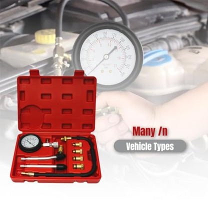 Engine Compression Tester Kit – 5 Adapters (M10, M12, M14, M16, M18) – Accurate 0-300 PSI Dual Scale Gauge – Ideal for Small Engine Diagnostics - PMD Products