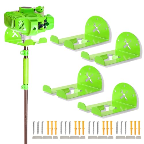 Upgraded Trimmer Rack Wall Mount - 8" Heavy Duty Weed Eater Hanger for Garage Wall, Garden Power Tool Holder Organizer Hooks for Grass Trimmer, Hedge Trimmer, Leaf Blower and Chainsaw, Green, 4 Pack - color: Green-4Pack