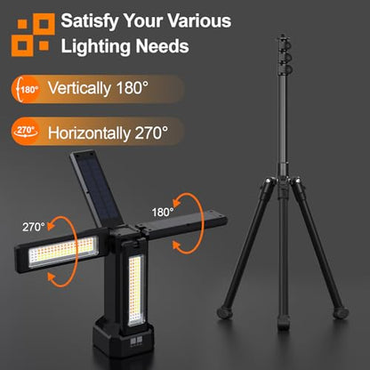 13200mAh Rechargeable Solar Work Light with Folding Stand and Carrying Bag, AODOO 8000 Lumen Stepless Dimmable , White/Warm/Nature White/RED(SOS) with Detachable Tripod (Black) - color: Black