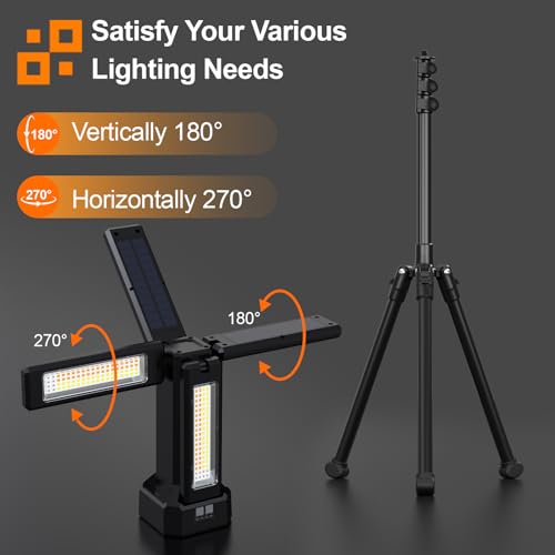 13200mAh Rechargeable Solar Work Light with Folding Stand and Carrying Bag, AODOO 8000 Lumen Stepless Dimmable , White/Warm/Nature White/RED(SOS) with Detachable Tripod (Black(Remote)) - color: Black(Remote)