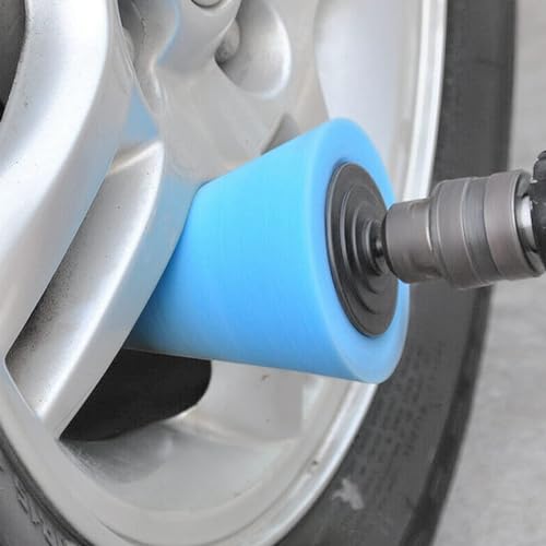 5Pcs Car Wheel Hub Drill Buffing Sponge Pads Kit,3 Inch Shank Polishing Pads for Wheel Hub Cleaning, Auto Cone Metal Polish Buffing Polishing Ball,Drill Buffer Polisher Attachment