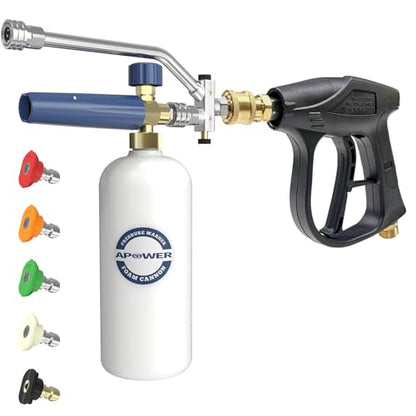 Foam Cannon Dual Connector for Pressure Washer | Double Tip Attachment for Soap Cannon, Pressure Washer Gun and 7 Power Washer Sprayer Nozzles Tips for Car Wash Kit