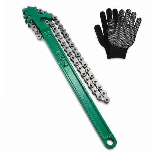 16 Inch Heavy Duty Chain Wrench, Reversible Chain Oil Filter Wrench, Adjustable Carbon Steel Sturdy Pliers Fits 1.5 Inch to 8 Inch Diameter for Pipe Car Repair - size: 16