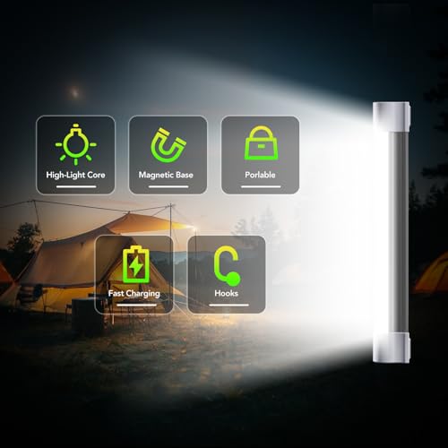LETOUR LED Tube Magnetic Light Bar Work Lights 2000 Lumens 2600mAh 5 Lighting Options Camping Lantern USB Rechargeable Portable Battery Powered Lights with 2 Magnets Endurance for 40 Hours - size: 6.1in