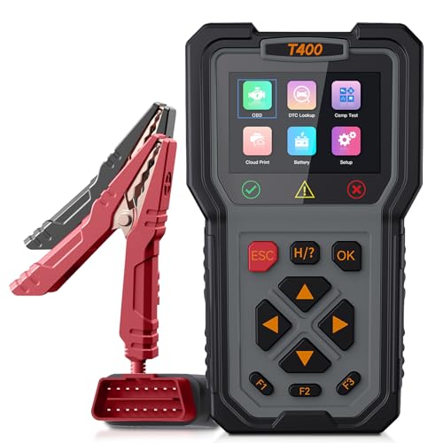 TopDiag T400 4-in-1 OBD2 Scanner Diagnostic Tool, Car Diagnostic Tool, 12V Battery Tester Check Engine Code Reader, Relay Tester, Fuel Injector Tester for Any Vehicle with an OBDII Port - color: T400-BLACK