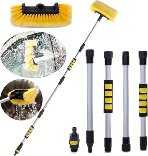 62" Car Wash Brush with Long Handle Soft Bristle Car Cleaning Brush for Washing Exterior Car Washing Brush with Water Hose Attachment for Truck, RV, SUV, Boat Cleaning