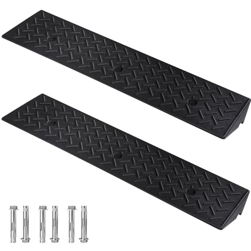 2 Pack Rubber Curb Ramps Driveway ramp, 3 7/8" H, 39.4" L, 9.8" W, Heavy Loading (4400LB)/2 Ton Capacity, Threshold, Motorcycle, Loading, Bikes, Wheelchairs Ramps - size: 3 7/8" Rise