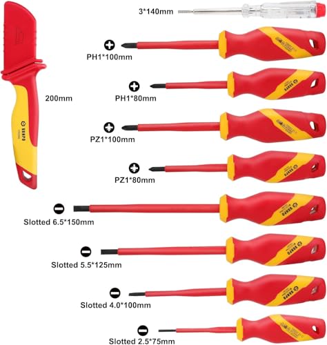 VANPO 1000V Insulated Screwdriver Set, 10pcs Professional Electrical Screwdriver Insulated VDE Tools for Electrician Magnetic Phillips Slotted Pozidriv Screwdriver - size: 10 Pcs