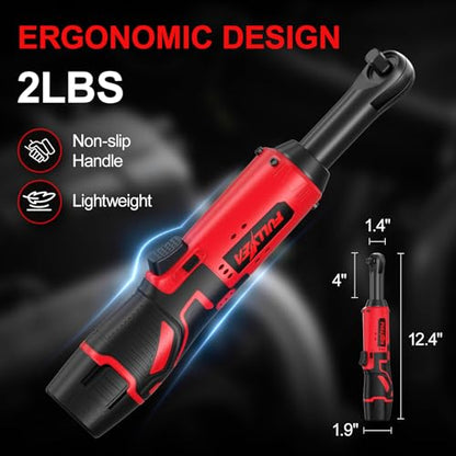 FULLYEA Electric Ratchet Wrench Set,12V Cordless Ratchet Wrench 3/8", 400 RPM Power Ratchet Tool Kit with LED Light, 7 Sockets, 1/4" adapter, 2 Packs 2000mAh Battery and Fast Charger