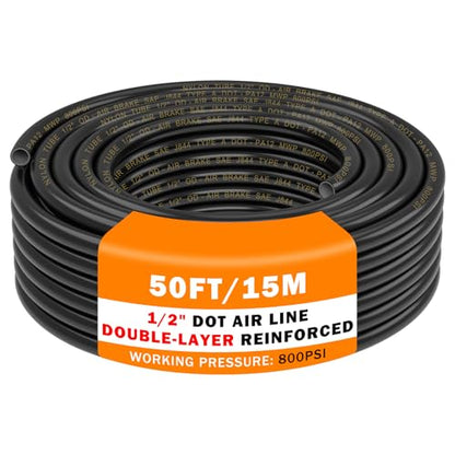 CheeMuii 50 FT 1/2" Double Layer DOT Air Line Premium PA12 Nylon 1/2 Pneumatic Tubing SAE J844 DOT Air Hose 15 Meter 1/2 Inch OD Pneumatic Air Tubing Pipe Hose Line - size: 1/2"OD-50FT-Double Layer