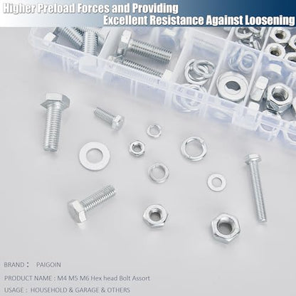 724PCS Metric Nuts and Bolts Assortment Kit, M4 M5 M6 Grade 8.8 | Heavy Duty Hex Bolts,Hardware,Nuts with Flat/Lock Washers Assorted,Bolt and Nut Kit - size: Hex Bolts-Metric M4 5 6