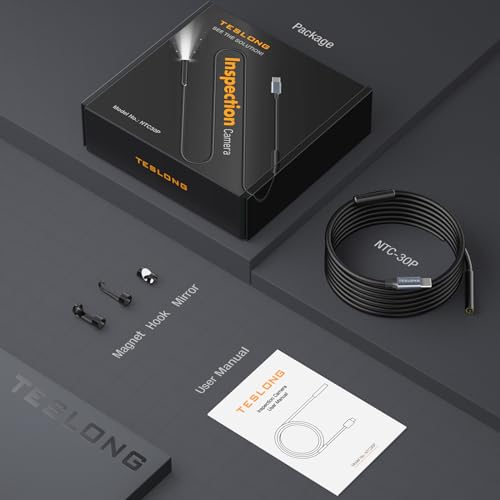 USB C Endoscope Camera with Light, Teslong Type-C Snake Borescope Camera with 8 LED Lights, 10FT Flexible Waterproof Inspection Cam, Fiber Optic Scope Compatible with iPhone 15/16/17, Android Phone | Plug and Play, 8 LED Lights, 1.0MP HD Camera, IP67 Wate