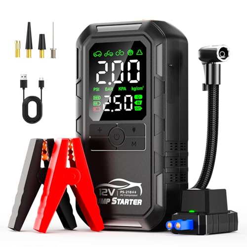 10-in-1 Car Battery Jump Starter with Air Compressor 10000A 160PSI Portable Car Jumper Starter (All Gas 12L Diesel), 12V Jump Box Car Battery Jump Starter Portable Jumper Cables, Lights (10000A) - size: 10000A