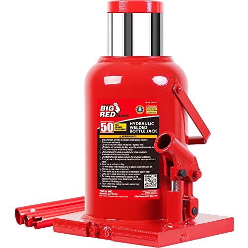 BIG RED 50 Ton (100,000 LBs) Capacity Hydraulic Welded Ultra Duty Bottle Jack, T95007 - color: Red, size: 50 Ton - Standard, style: 50 Ton - Standard