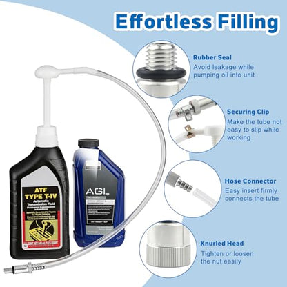 Fluid Extractor Pump with Hose, Manual Fluid Extractor/Fill Pump for Car Fluid Transfer, Lower Unit Gear Oil Pump for Standard Quart Bottles, 3/8" Metal Swivel, 8mm and 10mm Adapters (500CC + 8CC)