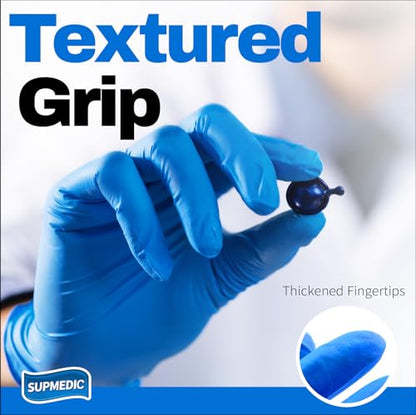 Supmedic Nitrile+ Disposable Gloves, 5Mil Chemical Resistant Powder-Free Latex-Free Glove Exam Cook Tattoo, Black Blue 100Pcs - color: (Blue) Large