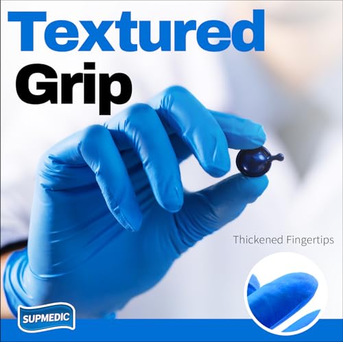 Supmedic Nitrile+ Disposable Gloves, 5Mil Chemical Resistant Powder-Free Latex-Free Glove Exam Cook Tattoo, Black Blue 100Pcs - color: (Blue) Small