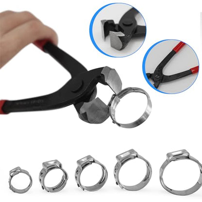 304 Stainless Steel Single Ear Hose Clamps Assortment Kit with Clamp Pliers 6 to 36mm Stepless Crimp Hose Clamps for Auto Pipe Fuel Line Home Appliance (150pcs) - size: 150pcs