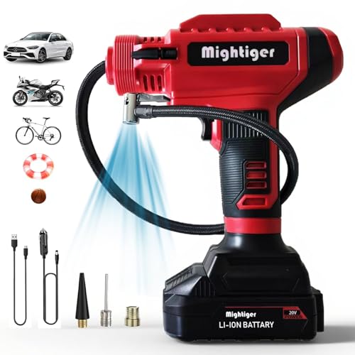 Portable Tire Inflator 20V Cordless Handheld Car Drill Air Pump Air Compressor DC 12V 150PSI with Rechargeable Battery, Auto Shut Off, LED, Digital Pressure Gauge for Car, Motorcycle, E-Bike - size: 2000mAh*6