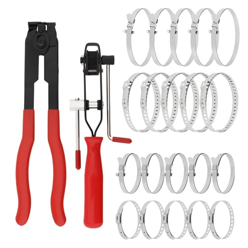 CV Joint Boot Clamp Pliers Kit Clamp Pliers & Ear Clamp Banding Tool with 20PCS CV Boot Clamps Ear Type/No hole, Adjustable Axle Joint Crimp Tool for UTV ATV Most Cars