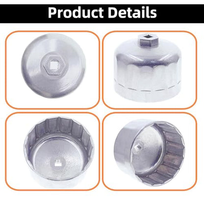 86mm 16 Flute Oil Filter Wrench for BMW Volvo, 6061 Aluminum Oil Filter Cap Removal Tool, 3/8" Drive Compatible, Fits N54 N55 N20 N63 BMW X3 X5 328i 535i Volvo XC90 XC70 S60 Oil Change Kit