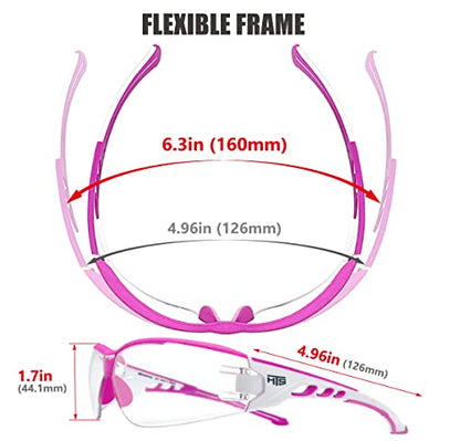 HTS HUNTERSKY Super Flexible Lightweight Anti Fog Wrap-Around U6 Clear Shooting Safety Glasses with ANSI Z87.1 Scratch Resist - color: Pink / Clear W/ Pink Case