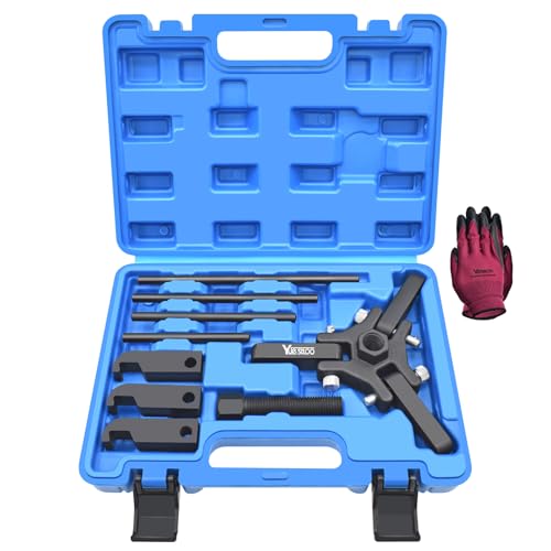Harmonic Balancer Puller Kit, Adjustable Upgraded 3-Jaw Puller for Removal | Harmonic Balancer Damper Pulley Puller Kit, Compatible with Ford GM Chrysler Cadillac Chevy Trucks Mitsubishi - color: Blue Case