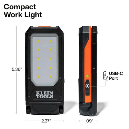 Klein Tools 56079 Slim Rechargeable Personal Work Light, 500-Lumen, Magnetic LED Portable Flashlight, 360-Degree Rotation and Carabiner, USB-C Rechargeable Inspection Light