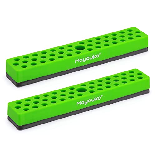 Mayouko 1/4" Magnetic Hex Bit Holder Rack Organizer, 43 Holes, 1/4-Inch Drill Bit Holder, Green, 2 Racks, Magnetic Bit Holder with Magnet Base for Screwdriver Bits - color: Green-2packs