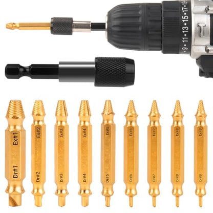 Damaged Screw Extractor Set, Gifts for Men, CLEVEROOL 10 PCS HSS 6542 Screw Extractor Remover Kit for Easy Removal of Stripped, Rusty, Broken Hardware (Gold) - size: 10 Pieces