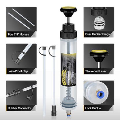 GOOACC Oil Extractor Pump, 500CC Fluid Extractor Automotive Manual Fuel Suction & Filler Pump with Extension Hose Syringe Vacuum Pump, Brake Fluid Extractor for Oil Change Extraction Transfer (500ml) - size: 500CC Manual